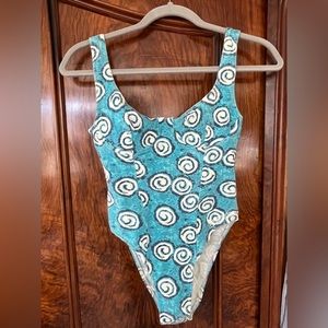 Vintage Hi Cut Phantom One Piece Scoop Back Underwire Cups Blue Whirlpool size S